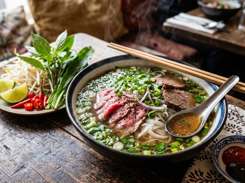 Tô phở bò tái — món tâm huyết của bếp trưởng Quán Việt